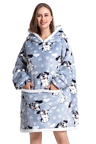 Msrlassn Tragbare Decken Hoodie für Damen Herren Erwachsene Oversized Kapuzen Decke Kuschelpullover Super weich bequem Tragbare Decke mit Ärmeln Hoodie Sweatshirt mit Taschen (Welpe) von Msrlassn