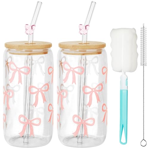 Mssushi 2 Stück Bow Trinkgläser mit Deckel und Strohhalm Glas,500ml Matcha Glas,Vielseitiges Iced Coffee Cups für Bubble Tea,Getränke,Kaffee,Tee,Cocktail,Aesthetic Stuff Clean Girl Mssushi 2 Stück Bow Trinkgläser mit Deckel und Strohhalm Glas,500ml Matcha Glas,Vielseitiges Iced Coffee Cups für Bubble Tea,Getränke,Kaffee,Tee,Cocktail,Aesthetic Stuff Clean Girl von Mssushi