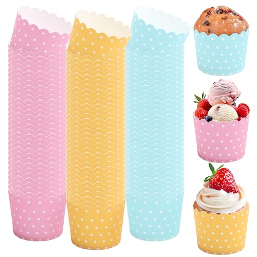 Mssushi Muffinförmchen Papier, Eisbecher Pappe, 165 Stück Cupcake Förmchen, Cupcake Wrapper, Süßigkeiten Behälter Für Backtage Geburtstage Hochzeiten Partys Halloween (Gelb, Blau, Rosa) von Mssushi