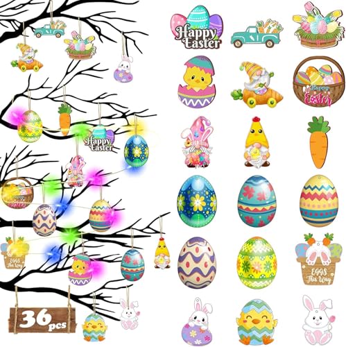 36 PCS Oster Holz Ornamente, Deko Ostern Lichterkette, Deko Ostern LED, Hasen Aufhängen Ornamente, Kommt Mit Hanfseil, Geeignet für Die Osterdekoration Zu Hause und Die Osterparty 36 PCS Oster Holz Ornamente, Deko Ostern Lichterkette, Deko Ostern LED, Hasen Aufhängen Ornamente, Kommt Mit Hanfseil, Geeignet für Die Osterdekoration Zu Hause und Die Osterparty von Mstnoixgc