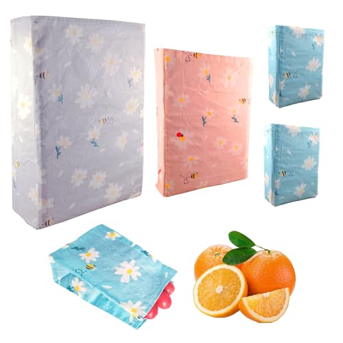 4 Pack Wiederverwendbare Bienenwachs Lebensmitteltaschen Bienenwachs Verpackungstaschen Brot Taschen Snack Taschen Gemüsespeichertaschen Nachhaltige biologisch abbaubare Lebensmittelaufbewahrung von Msuitable