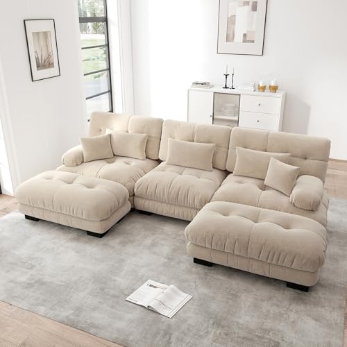 Msutree 3-Sitzer Modulares Sofa mit Ottomane, flexibel kombinierbar, modernes Design, tiefer Sitzkomfort, schneller Aufbau ohne Werkzeug, pflegeleichtes Polstermöbel für Wohnzimmer (Coffee) von Msutree