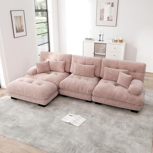Msutree 4-Sitzer Modulares Sofa aus Velours, L Förmiges flexibel kombinierbar, modernes Design, tiefer Sitzkomfort, schneller Aufbau ohne Werkzeug, pflegeleichtes Polstermöbel für Wohnzimmer (Pink) von Msutree