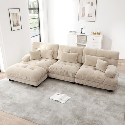 Msutree 4-Sitzer Modulares Sofa aus Velours, L Förmiges flexibel kombinierbar, modernes Design, tiefer Sitzkomfort, schneller Aufbau ohne Werkzeug, pflegeleichtes Polstermöbel für Wohnzimmer (Coffee) von Msutree