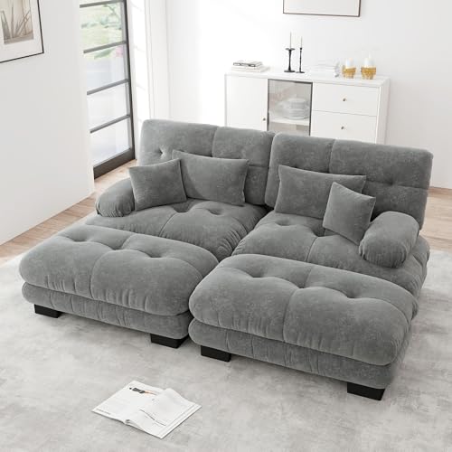 Msutree 4-Sitzer Modulares Sofa aus Velours, flexibel kombinierbar, modernes Design, tiefer Sitzkomfort, schneller Aufbau ohne Werkzeug, pflegeleichtes Polstermöbel für Wohnzimmer (Grey) von Msutree