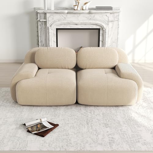Msutree Modulares Sofa aus Velours, 2-Sitzer flexibel kombinierbar, modernes Design, tiefer Sitzkomfort, schneller Aufbau ohne Werkzeug, pflegeleichtes Polstermöbel für Wohnzimmer (Beige) von Msutree