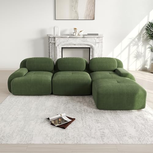 Msutree Modulares Sofa aus Velours, 3-Sitzer mit Ottomane flexibel kombinierbar, modernes Design, tiefer Sitzkomfort, schneller Aufbau ohne Werkzeug (Green) von Msutree