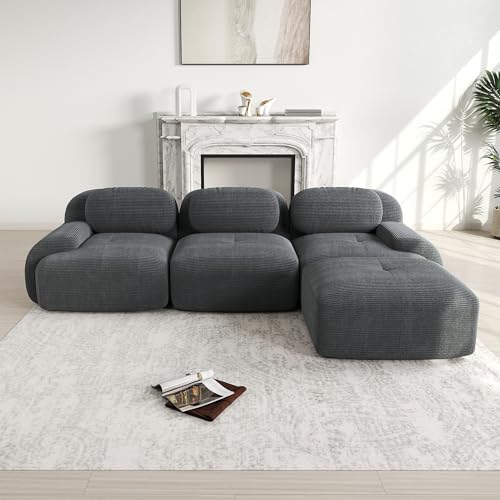 Msutree Modulares Sofa aus Velours, 3-Sitzer mit Ottomane flexibel kombinierbar, modernes Design, tiefer Sitzkomfort, schneller Aufbau ohne Werkzeug (Grey) von Msutree