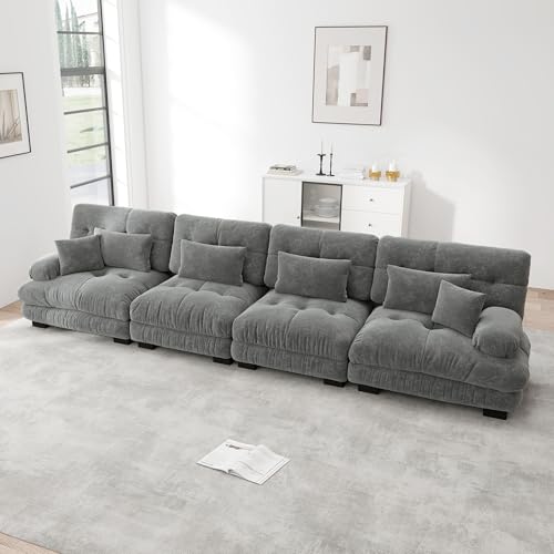 Msutree Modulares Sofa aus Velours, 4-Sitzer flexibel kombinierbar, modernes Design, tiefer Sitzkomfort, schneller Aufbau ohne Werkzeug, pflegeleichtes Polstermöbel für Wohnzimmer (Grey) von Msutree