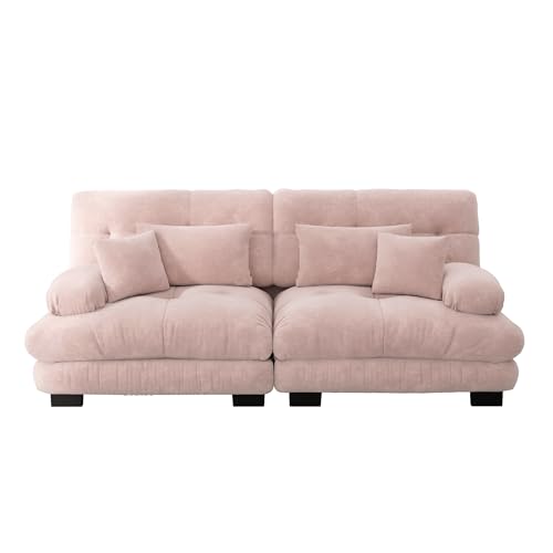 Msutree Modulares Sofa aus Velours, flexibel kombinierbar, modernes Design, tiefer Sitzkomfort, schneller Aufbau ohne Werkzeug, pflegeleichtes Polstermöbel für Wohnzimmer (Pink) von Msutree