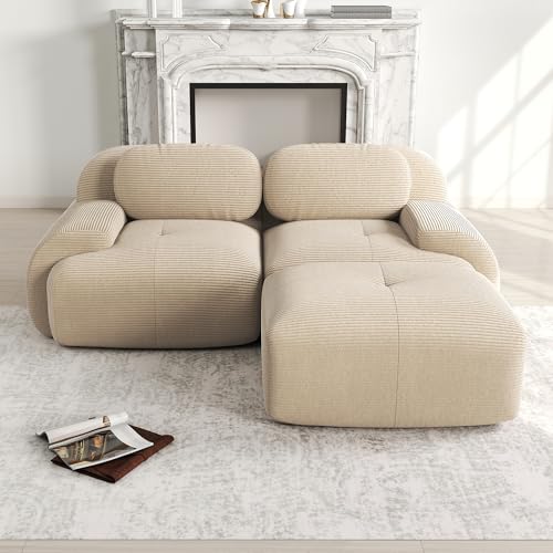 Msutree Sofa Velours Flexibel kombinierbar mit individuellem Design Tiefer Sitzkomfort für maximalen Liegegenuss Werkzeugfreier Schnellaufbau Pflegeleichtes Polstermöbel (Beige) von Msutree