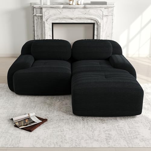 Msutree Sofa Velours Flexibel kombinierbar mit individuellem Design Tiefer Sitzkomfort für maximalen Liegegenuss Werkzeugfreier Schnellaufbau Pflegeleichtes Polstermöbel (Black) von Msutree