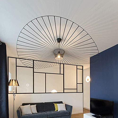 Msyyuu Vintage Kronleuchter Pendelleuchten Wohnzimmer Einfache Kreative Lampe (einstellbare Lichthöhe), Wohnzimmer Fiberglas Stoffstreifen + Schmiedeeisen Hut Design ， E27 Max 40W (Black, 100cm) von Msyyuu