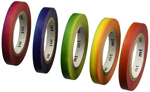 MT Washi-Klebeband / Kreppband, Regenbogenfarben, schmal, 6 mm x 10 m, Set mit 7 Rollen von MT