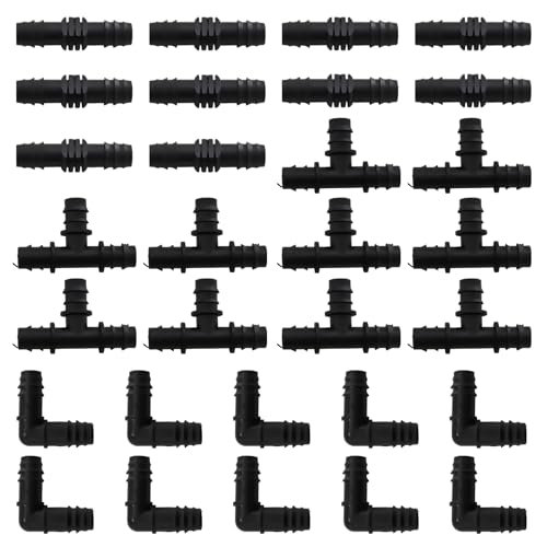 Mtanlo 30 Stück Bewässerung Anschluss Kit, Schlauchverbinder Bewässerung Verbinder Kit für Schlauch Eckverbinder T-Anschluss Ellbogen, für 16mm Bewässerung System von Mtanlo