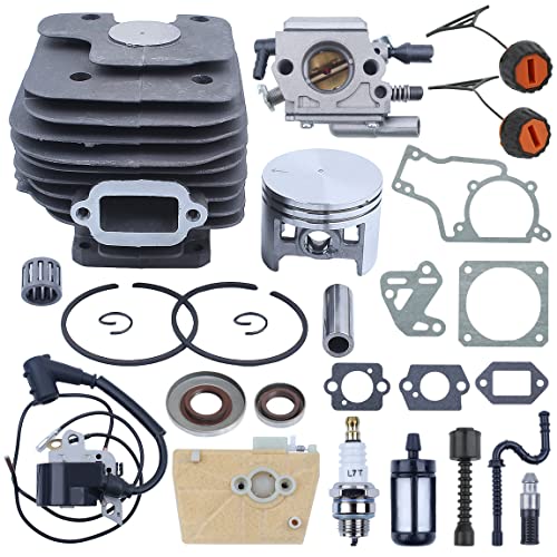 Mtanlo 52mm Zylinderkolben Kit Vergaser Für Stihl 038 MS380 Kettensägen Ersetzen 1119 020 1202 Mit Zündspule Kraftstofffilter Ölfilter Dichtungssatz Öldichtung von Mtanlo