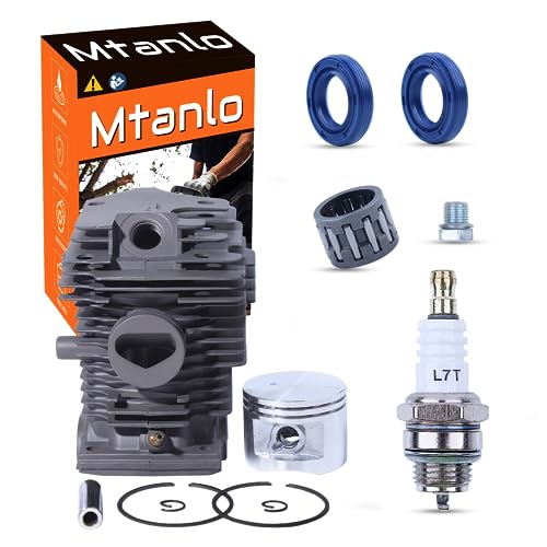 Mtanlo Kolben und Zylinder für Stihl MS280 MS 280 MS270 MS280C MS180 250,46mm Kolbensatz + L7T/BPMR7A Zündkerzen + Nadellager + öldichtungsring+ Dekompressionsventil 1133020 1203 von Mtanlo