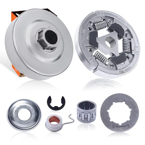 Mtanlo Kupplungstrommel Kettenrad Satz für Stihl MS290 MS361 MS180 MS380 MS340 MS660 für Husqvarna 365 mit Kettenrad (3/8 "7 Zähne) Schneckenrad E-Clip Unterlegscheibe Nadellager von Mtanlo