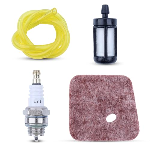 Mtanlo Luftfilter für Stihl FS38 FS45 FS46 FS46C FS55 FS55 KM55 KM55C Ersatz 4140 124 2800, mit MS180 Benzinfilter + L7T/BPMR7A Zündkerze + Ölschlauch 63 cm (2,5 x 5 mm) von Mtanlo