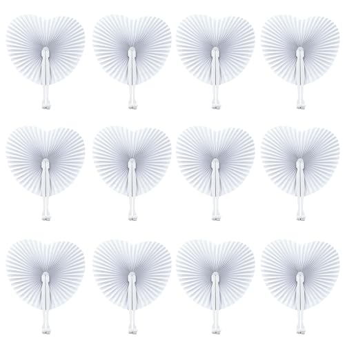 12Pcs Weiße Papierfächer Herzförmige Hochzeitsfächer Faltbarer Handfächer mit Kunststoffgriff Chinesische Handfächer für Heimwerker Basteln Somme Hochzeit Tanzen Geburtstag Taschenfüller Partygeschenk von Mtbricey