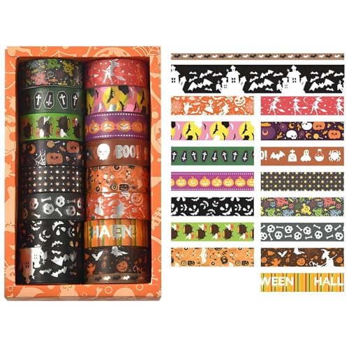 17 Rolls Halloween Washi Tape Gold Folie Dekorative Masking Tape Multi-Muster ästhetische Papierklebeband Pastell Scrapbooking Tape Stickers Kunsthandwerk für Urlaubsjournale Geschenkverpackung (BB) 17 Rolls Halloween Washi Tape Gold Folie Dekorative Masking Tape Multi-Muster ästhetische Papierklebeband Pastell Scrapbooking Tape Stickers Kunsthandwerk für Urlaubsjournale Geschenkverpackung (BB) von Mtbricey