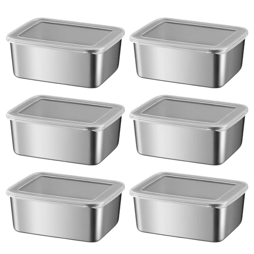 6 Stücke Edelstahl Lebensmittelbehälter mit Deckel 400 ml Lunchbox Snack Aufbewahrungsbox Stapelbare Mahlzeitenzubereitungsboxen Tragbare Lebensmittelbox Leckdosen Bento Box für Kinder Erwachsene Home von Mtbricey