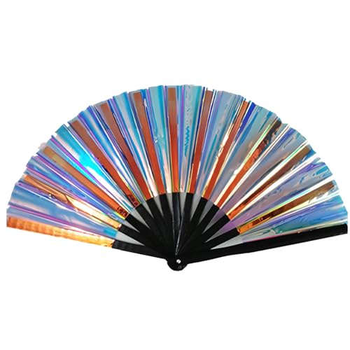 Silber Holographic Rave Handfächer Glitter Großer Klack Handheld Fan PVC Laser Festival Fächer Chinesische Handfans für Hochzeit Geburtstag Dancing Music Night Club Rave Festival CosplayParty (Bunt) von Mtbricey