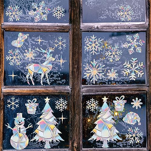 Weihnachten Fensterbild Weihnachts Fensteraufkleber,Wiederverwendbare Statische Weihnachten Fensterbilder Fensterdeko Weihnachtsdeko Fenstersticker Elektrostatischer Selbstklebend Schneeflocken Winter von Mtbricey
