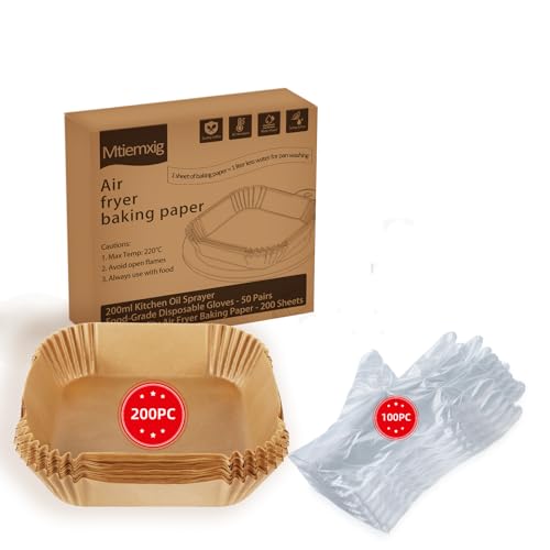 Mtiemxig 200 Stück Airfryer Backpapier 20cm*16cm*4.5cm | 100 hitzebeständige Handschuhe | Antihaft, Einmalpapier bis 220°C | Universal für alle Marken Mtiemxig 200 Stück Airfryer Backpapier 20cm*16cm*4.5cm | 100 hitzebeständige Handschuhe | Antihaft, Einmalpapier bis 220°C | Universal für alle Marken von Mtiemxig