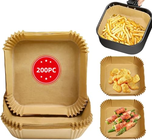 Mtiemxig 200 Stück Airfryer Backpapier 20cm*16cm*4.5cm | Antihaft, Einmalpapier bis 220°C | Universal für alle Marken von Mtiemxig