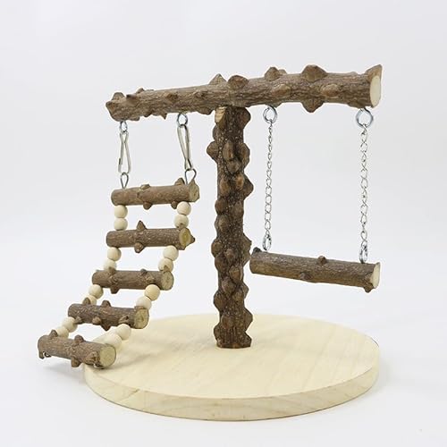 Mtiemxig Holz Papageien-Spielständer – natürlicher Vogel-Kletterbaum mit Leiter & Schaukel – Robustes Spiel- & Trainingsparadies für Wellensittiche, Nymphensittiche, Papageien von Mtiemxig