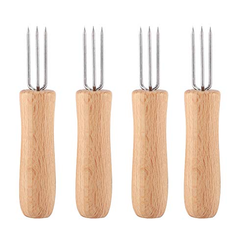 Mtlavis hness 4 Stück Hochwertige Edelstahl-Grill gabeln mit Holzgriff für Barbecue Mais halter Partys Familien Braten Fleisch Obst ca. 10,5x2*2cm Größe und 74g Gewicht von Mtlavishness