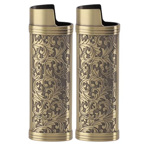Mtlavish 2pcs case cover vintage floral gestempelte Zinklegungsschale ideal zum Schutz Ihrer Feuerzeuge überall mit ca. 53 g Gewicht (Bronze) von Mtlavishness