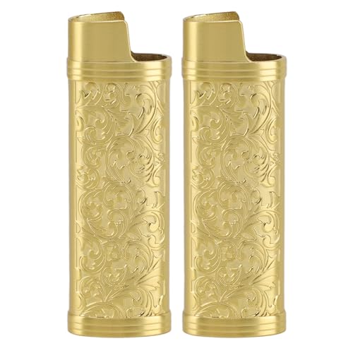 Mtlavish 2pcs case cover vintage floral gestempelte Zinklegungsschale ideal zum Schutz Ihrer Feuerzeuge überall mit ca. 53 g Gewicht (Gold) von Mtlavishness