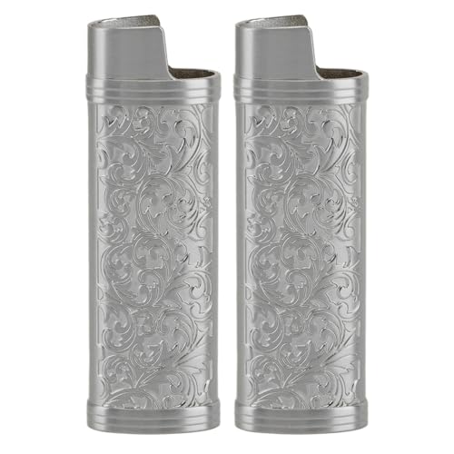 Mtlavish 2pcs case cover vintage floral gestempelte Zinklegungsschale ideal zum Schutz Ihrer Feuerzeuge überall mit ca. 53 g Gewicht (Grau) von Mtlavishness