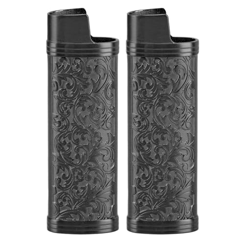 Mtlavish 2pcs case cover vintage floral gestempelte Zinklegungsschale ideal zum Schutz Ihrer Feuerzeuge überall mit ca. 53 g Gewicht (Schwarz) von Mtlavishness