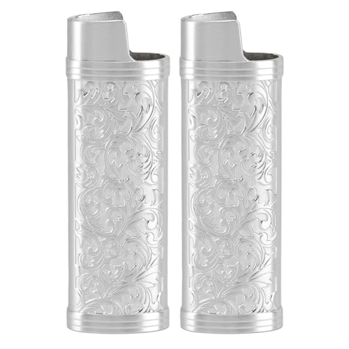 Mtlavish 2pcs case cover vintage floral gestempelte Zinklegungsschale ideal zum Schutz Ihrer Feuerzeuge überall mit ca. 53 g Gewicht (Silber) von Mtlavishness