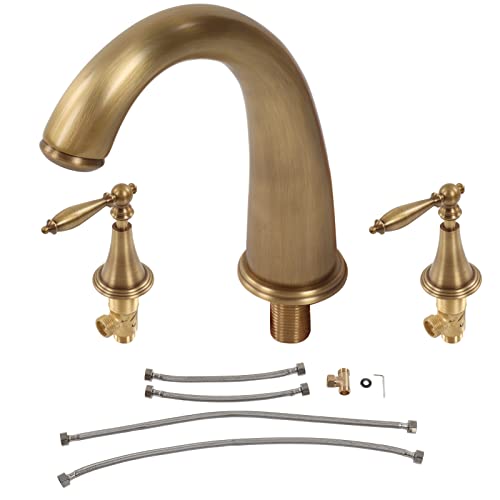 Mtlavish Doppelgriff geteilt drei Lochbecken Wasserhahn Premium Kupfermaterial Hochdruck ohne Tropfen geeignet für Home Hotels Restaurants und Unternehmen Brutto Gewicht 1788 g (Antiquität) von Mtlavishness