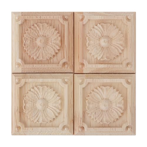 Mtlavishness 4 Stück Schnitzerei Karierte Applique unbemalter Dekalter für Möbel Exquisite Gummi-Holz Handwerk mit starkem DREI dimensionalen Effekt und klassischem Geschmack (Stil 4) von Mtlavishness
