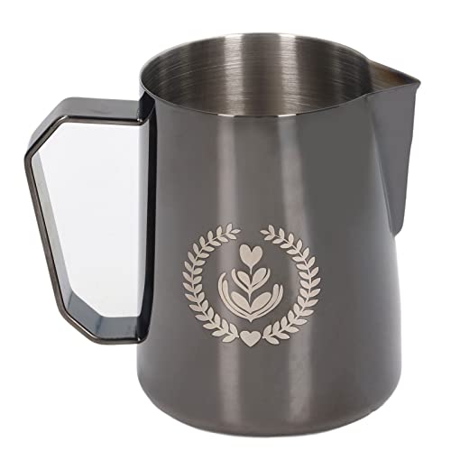 Mtlavishness Milch schäumen Gießen für Dripless Latte Art Kompakte Größe mit 450ml Kapazität geeignet für Cafe Restaurant Hotel 304 Edelstahl 236 G Gewicht (Silberschwarz) von Mtlavishness