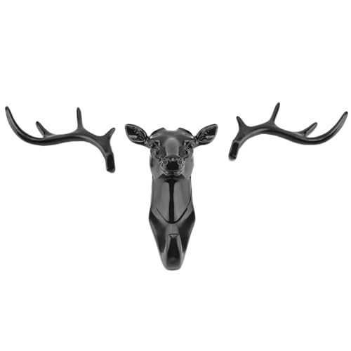 Mtlavistische Tiere Hirsch Haken Kleiderbügel Rackhalter Hochwertiges dreidimensionales Design ohne Bohrungen für das Wohnzimmer wie Wohnzimmer Badezimmerstudium Eingang Grau (Schwarz) von Mtlavishness