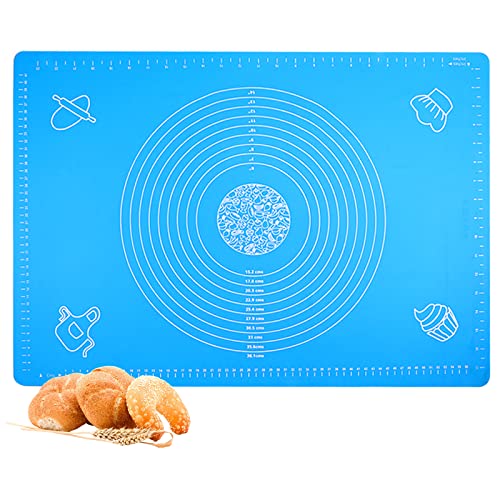 50x40cm Rutschfeste Backunterlage Antihafte Backmatte Silikon Teigunterlage Ausrollmatte mit Messungen Fondant Teig Gebäck （Blau） von Mtskaeo