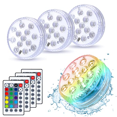 Unterwasser LED Licht, Mture Poolbeleuchtung Unterwasser,[4 Stück] LED-Poollicht mit Fernbedienung IP68 RF-Fernbedienung Wasserdicht Pool/Teich, 16 RGB-Beleuchtungsmodi für Außen, Innen, Garden, Party von Mture