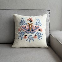 Handgemachte Punch Needle Dekokissen Abdeckung |Dekorative Kissenhülle | 40x40 cm |Boho Style Schmetterling Und Blumen Design|Nur Cover von MuLeonisHandmade