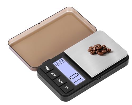 Muaket Digitale Kaffeewaage mit Timer, 0,1g/2kg Küchenwaage für Espresso und Pour-Over-Kaffee, Milligramm Feinwaage mit 7 Gewichtseinheiten, Digitale Waage mit TARA-Funktion und Manuelle Zeitmessung von Muaket
