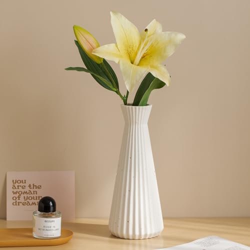 Weiße Vase Keramik Blumenvase, 25cm Tischdeko Vase für Pampasgras, Moderne Deko Aesthetic Vase, Dünne Vasen Mit Schmalem Hals (Natürlich Beige) von Mualady