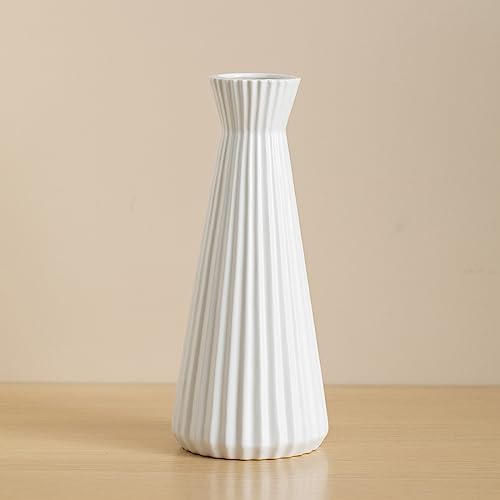 Weiße Vasen für Blumen, 25cm Keramik Deko Vasen, Blumenvase Mit Schmalem Hals, Schmal Vase Geeignet für Pampasgras von Mualady