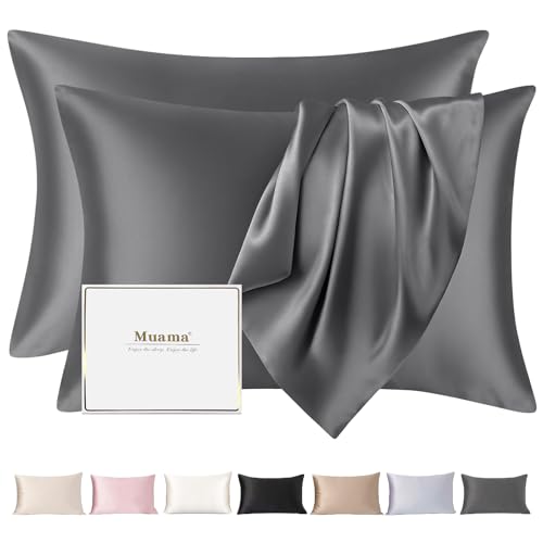2er Set Seidenkissenbezug 40x80, Muama Kopfkissenbezug 40 x 80 cm für Haar und Haut Kissenbezug Seide mit Reißverschluss, Silk Pillowcase 2 Stück, Anthrazit 2er Set Seidenkissenbezug 40x80, Muama Kopfkissenbezug 40 x 80 cm für Haar und Haut Kissenbezug Seide mit Reißverschluss, Silk Pillowcase 2 Stück, Anthrazit von Muama