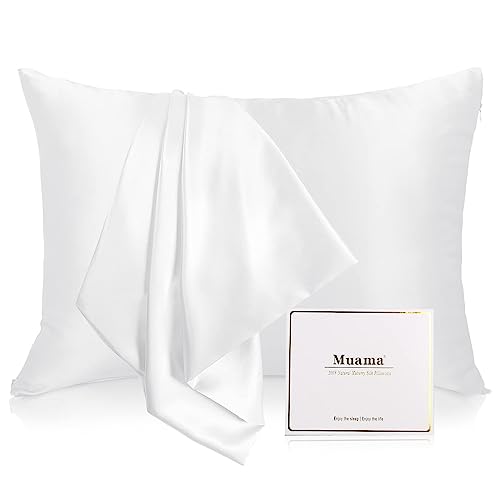 Muama Silk Pillowcase, Seidenkissenbezug 40x80 cm für Haar und Haut mit verstecktem Reißverschluss, beide Seiten 19 Momme Maulbeerseide Seide Kissenbezug, 1 Stück (Weiß) von Muama