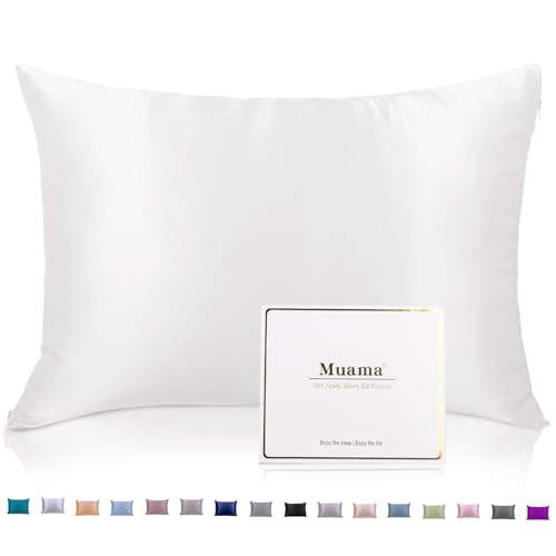 Muama SeidenKissenbezug , Kissenbezug Seide für Haar und Haut mit verstecktem Reißverschluss, 100% Silk Pillowcase, Beide Seiten 19 Momme Maulbeerseide Kopfkissenbezug 40x80, 1 Stück (Elfenbein) von Muama